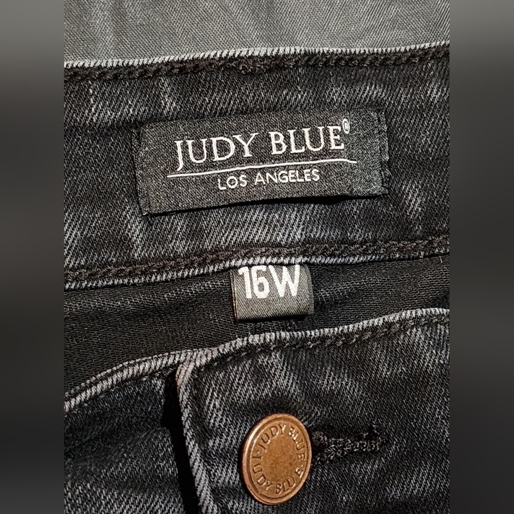 Judy Blue black skinny high rise peek-a-boo animal print stretch jeans Size 16W - Picture 9 of 12